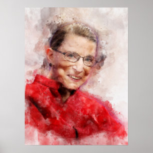 Poster Ruth Bader Ginsburg Smiling Watercolor Retrato R
