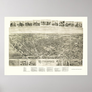 Poster Rutherford, Mapa Panorâmico do NJ - 1904
