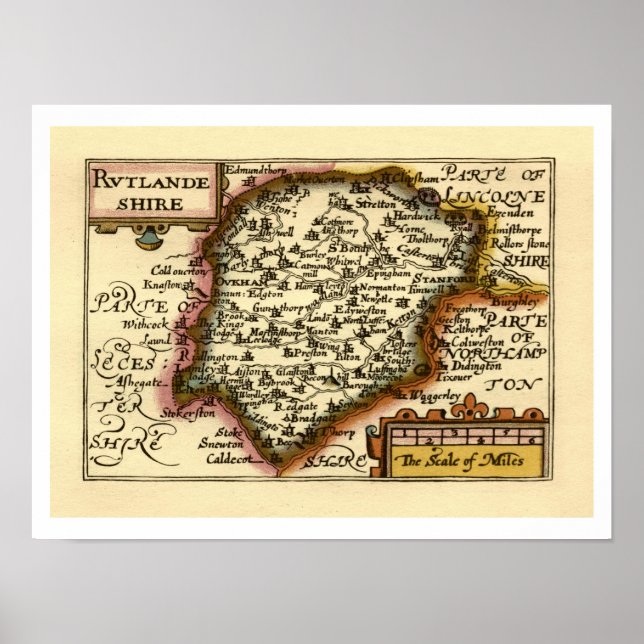 Poster Rutland (Rutlandshire) County England Mapa Históri (Frente)