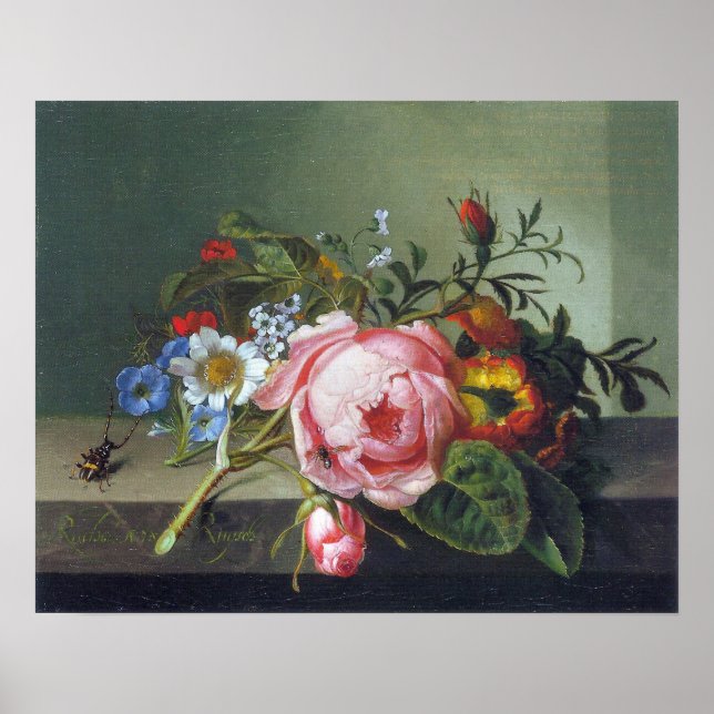 Poster Ruysch - Ramo De Rosa Com Kafer E Abelha (Frente)