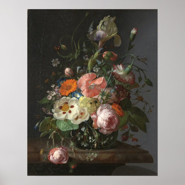 Poster Ruysch - Vida Estática Com Flores Em Uma Mesa Marb (Frente)