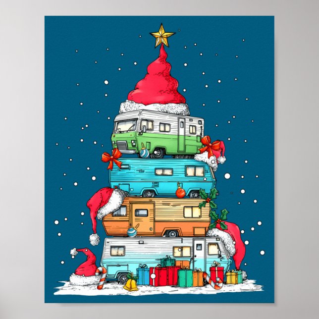 Poster Rv Camng Camper Travel Vacation Christmas Tree Xma (Frente)