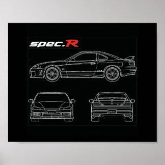 Poster s15 spec r aero line art blue impressão, desenho a
