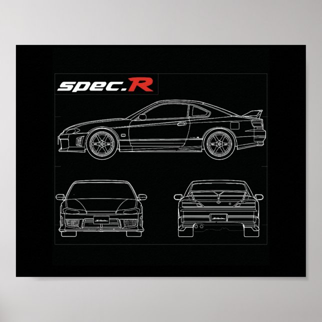 Poster s15 spec r aero line art blue impressão, desenho a (Frente)