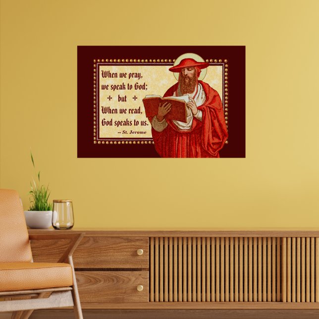 Poster S. Jerônimo como Cardeal com Citação de Oração (Sala de Estar 2)