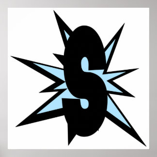 Poster S letra como monograma de arte em quadrinhos S ini