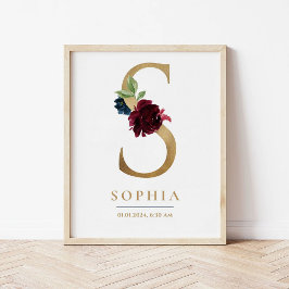 Poster S - Letra Monograma Nome Marsala Floral Nursery