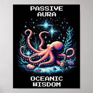 Poster Sabedoria Oceânica Aura Pixel Polvo Estilo de Joga