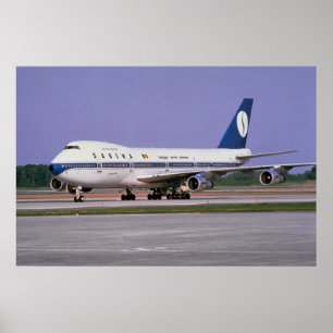 Pôster Sabena 747 na pista de decolagem, aeroporto de