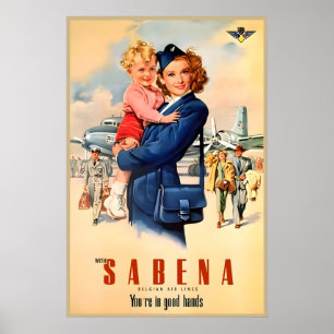 Poster Sabena Airlines Audrey Hepburn Novo Retro