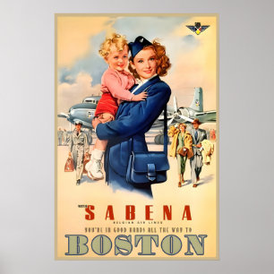 Poster Sabena Airlines Boston Massachusetts Audrey