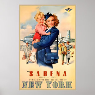 Poster Sabena Airlines Nova York Audrey Hepburn Novo Retr