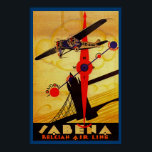 Pôster Sabena Art Deco Compass<br><div class="desc">Vintage air poster de viagens para a agora defunta companhia aérea belga Sabena, mostrando um avião a hélice que voa sobre a Torre Bridge de Londres com uma bússola e design de mapa de rotas, todos executados em estilo brilhante de arte deco.</div>
