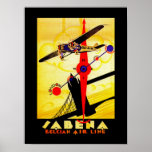 Poster Sabena Art Deco Compass<br><div class="desc">Vintage air poster de viagens para a agora defunta companhia aérea belga Sabena,  mostrando um avião a hélice que voa sobre a Torre Bridge de Londres com uma bússola e design de mapa de rotas,  todos executados em estilo brilhante de arte deco.</div>