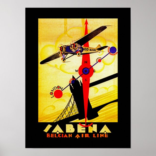 Poster Sabena Art Deco Compass (Frente)