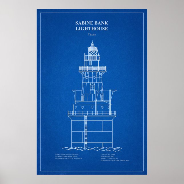 Poster Sabine Bank Lighthouse - Texas - AD (Frente)