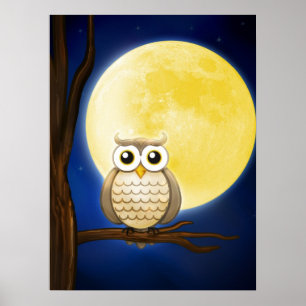 Poster sábio da coruja da noite bonito