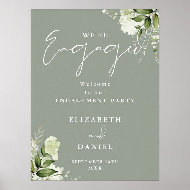 Poster Sábio Floral - Festa de noivado Verde - Sinal de B (Frente)