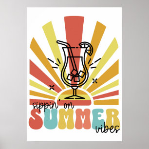 Poster Saboreando as Vibrações de Verão, Sol Retro, Copo