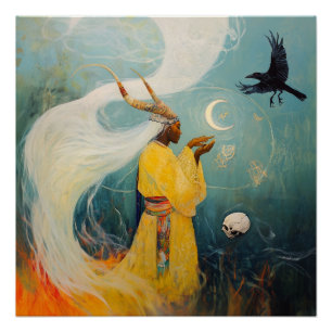 Pôster Sacerdotisa Cavalada Testemunha de Lua AI Art Semi