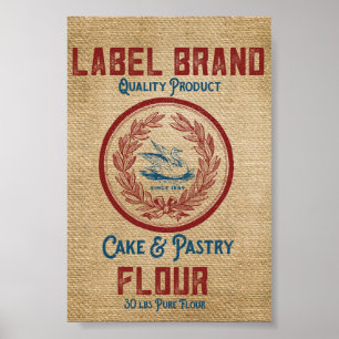 Poster Saco da farinha da pastelaria do bolo do vintage