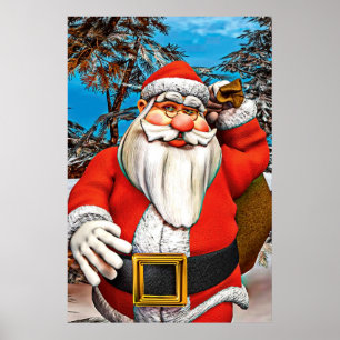 Pôster Saco de Presentes do Papai Noel Floresta Nevada Ar