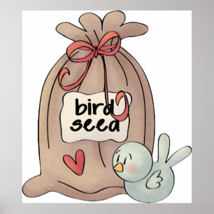 Poster Saco de sementes de aves com Arco e coração