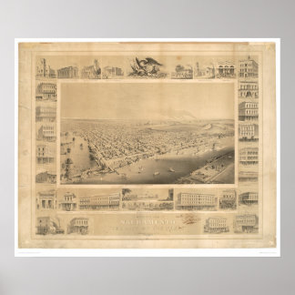 Pôster Sacramento, CA. Mapa Panorâmico 1857 (0066A)
