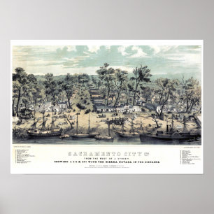 Pôster Sacramento Califórnia 1850 Cartaz Antigo