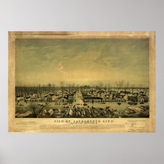 Poster Sacramento, Califórnia durante enchente de Jan 185 (Frente)