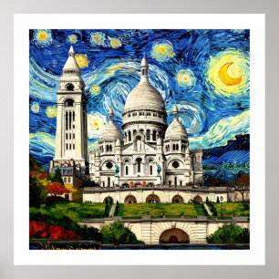 Poster Sacre-Coeur Paris França Noite Estrelada