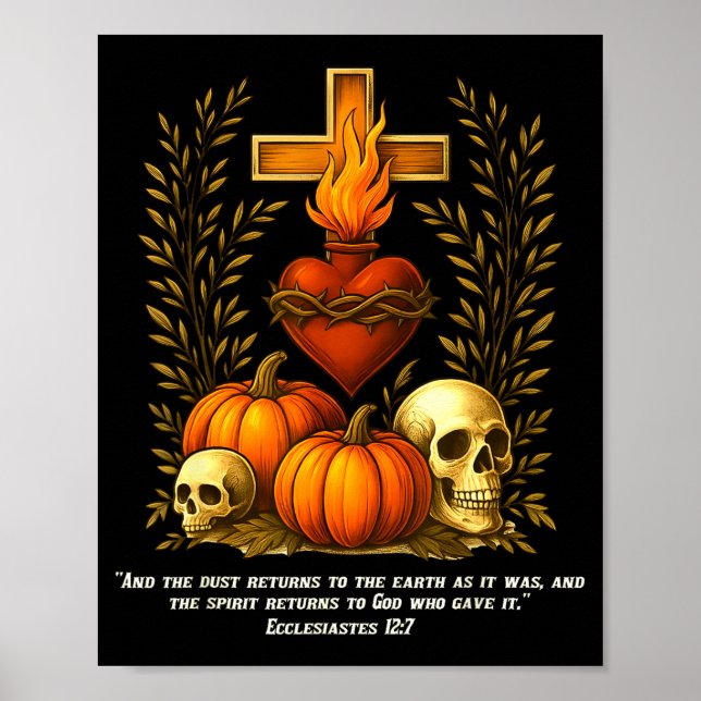 Poster Sacred Heart Halloween Jesus Skulls Pumpkins Chris (Frente)
