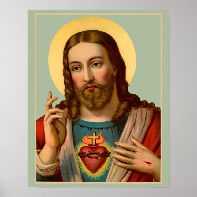 Poster Sacred Heart of Jesus Catholic Lithograph  (Frente)