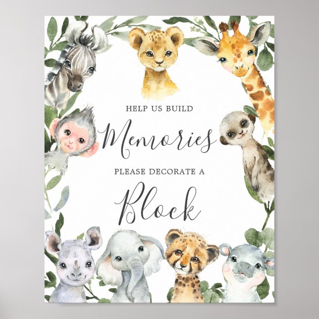 Poster Safari Animais Chás de fraldas Sinal de Bloqueio (Frente)