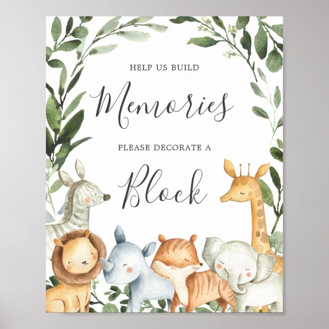 Poster Safari Animais Chás de fraldas Sinal de Bloqueio (Frente)