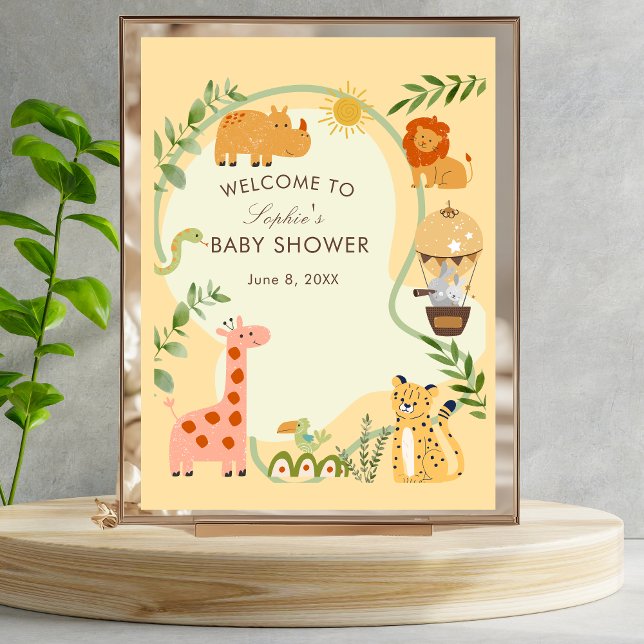 Poster Safari Animal Friends Baby Shower Welcome Sign (Criador carregado)
