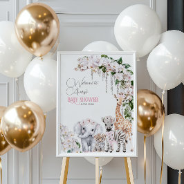 Poster Safari Animal Tropical Flor, Chá de fraldas Rosa