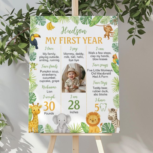 Poster Safari Animals 1st Birthday Photo Milestone Sign (Criador carregado)