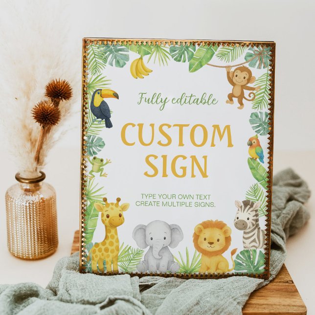 Poster Safari Animals Birthday Party Table Sign (Criador carregado)
