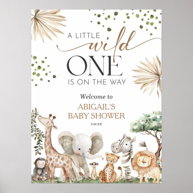 Poster Safari Animals Gender Neutral Baby Shower Welcome  (Frente)