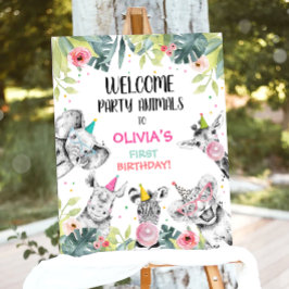 Poster Safari Animals Girl Birthday Welcome Table Sign