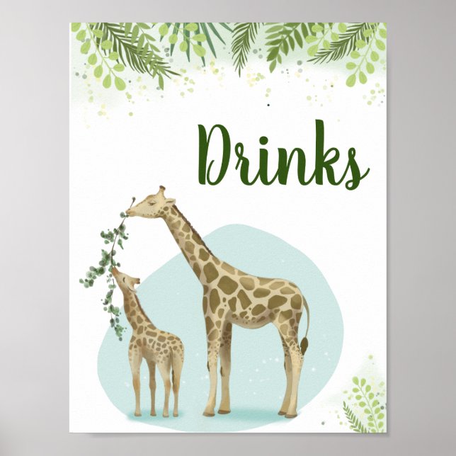 Poster Safari Girafa Deixa Sinal de Bebida para Chá de Be (Frente)