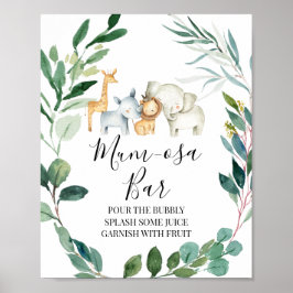 Poster Safari Greenery Wreath Baby Shower Mimosa sign