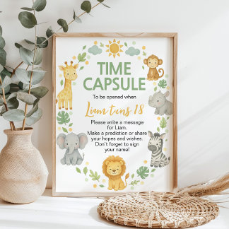 Poster Safari Jungle Animals Birthday Time Capsule Sign