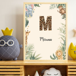 Poster Safari Jungle Nome Personalizado Monograma M Berçá