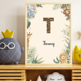 Poster Safari Jungle Nome Personalizado Monograma T Berçá
