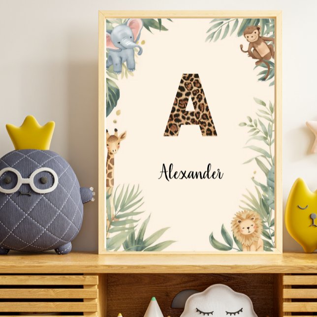 Poster Safari Jungle Personalized Name Monogram A Nursery (Criador carregado)
