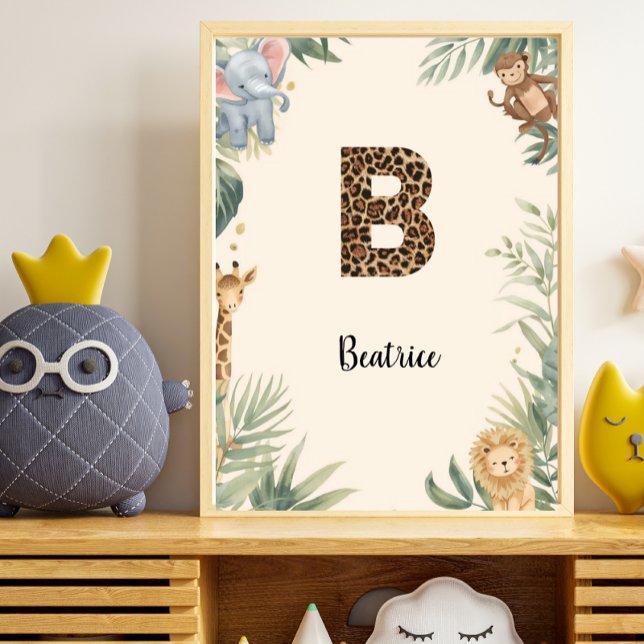 Poster Safari Jungle Personalized Name Monogram B Nursery (Criador carregado)