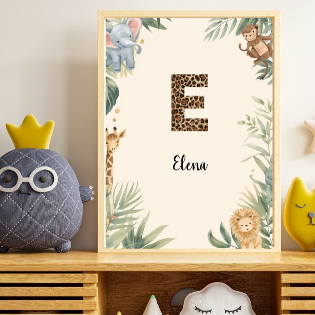 Poster Safari Jungle Personalized Name Monogram E Nursery (Criador carregado)