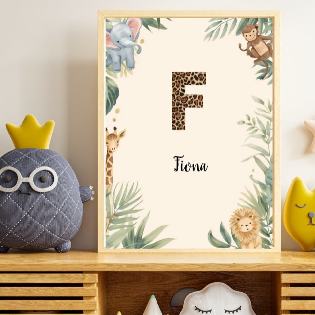Poster Safari Jungle Personalized Name Monogram F Nursery (Criador carregado)